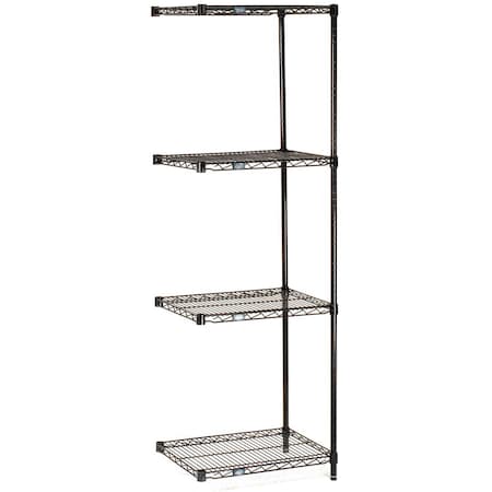 Black Epoxy, 4 Tier, Wire Shelving Add-On Unit, 72W X 14D X 86H